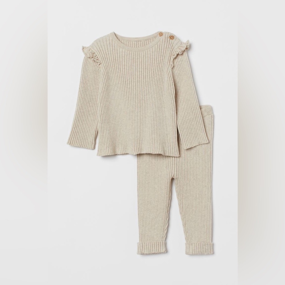 H&M Baby Kids Beige Sweater Rib Knit 2pc Set 2T Toddler Girls